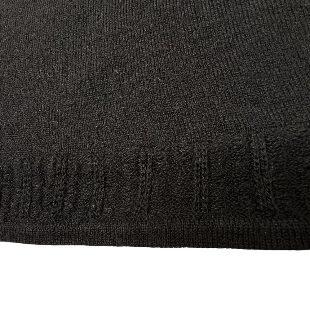 BEBE Black Knit Long Puff Sleeves Front Keyhole Dress LBD Size M